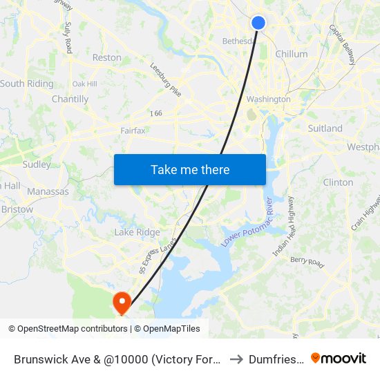 Brunswick Ave & @10000 (Victory Forest Apts) to Dumfries, VA map