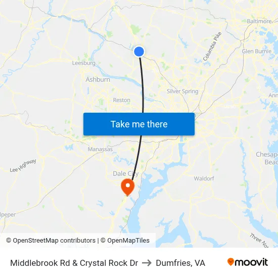 Middlebrook Rd & Crystal Rock Dr to Dumfries, VA map