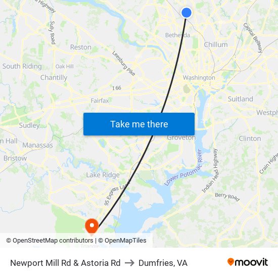 Newport Mill Rd & Astoria Rd to Dumfries, VA map