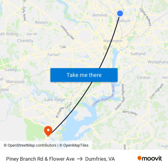 Piney Branch Rd & Flower Ave to Dumfries, VA map