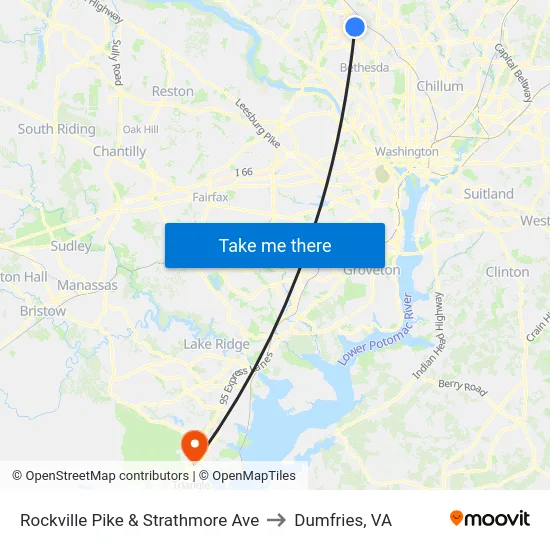 Rockville Pike & Strathmore Ave to Dumfries, VA map