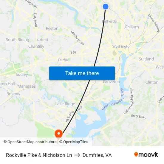 Rockville Pike & Nicholson Ln to Dumfries, VA map