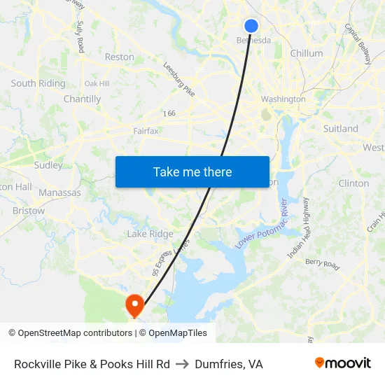 Rockville Pike & Pooks Hill Rd to Dumfries, VA map