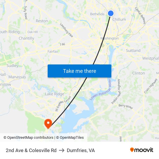 2nd Ave & Colesville Rd to Dumfries, VA map