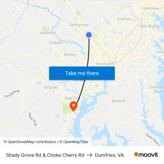 Rockville - Choke Cherry Crossing & Choke Cherry Rd to Dumfries, VA map