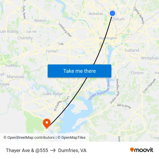 Thayer Ave & @555 to Dumfries, VA map