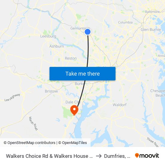 Walkers Choice Rd & Walkers House Rd to Dumfries, VA map