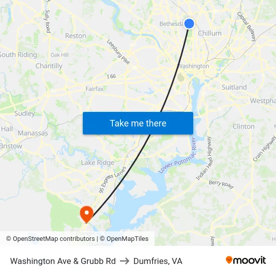 Washington Ave & Grubb Rd to Dumfries, VA map