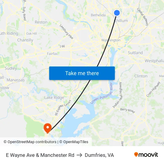 E Wayne Ave & Manchester Rd to Dumfries, VA map