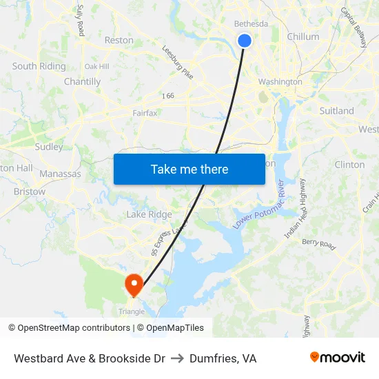 Westbard Ave & Brookside Dr to Dumfries, VA map