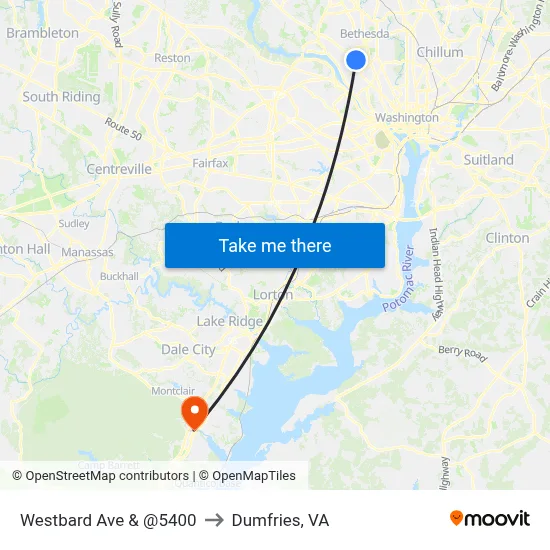 Westbard Ave & @5400 to Dumfries, VA map