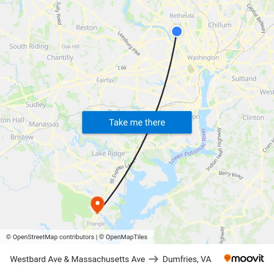 Westbard Ave & Massachusetts Ave to Dumfries, VA map
