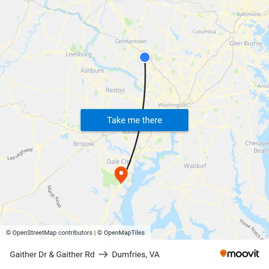 Gaither Dr & Gaither Rd to Dumfries, VA map