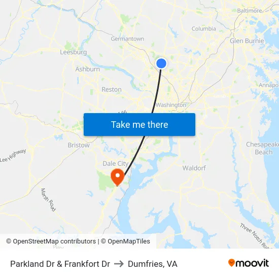 Parkland Dr & Frankfort Dr to Dumfries, VA map