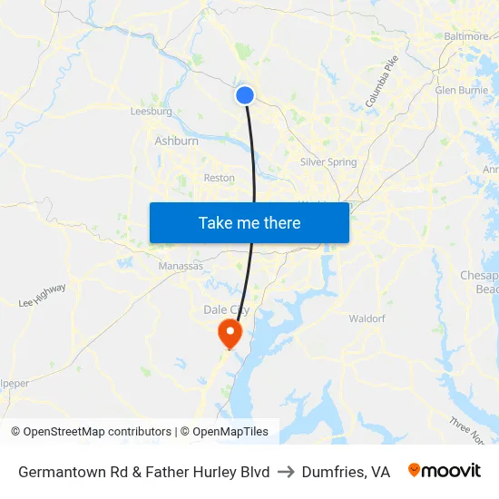 Germantown Rd & Father Hurley Blvd to Dumfries, VA map