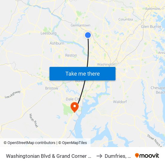 Washingtonian Blvd & Grand Corner Blvd to Dumfries, VA map