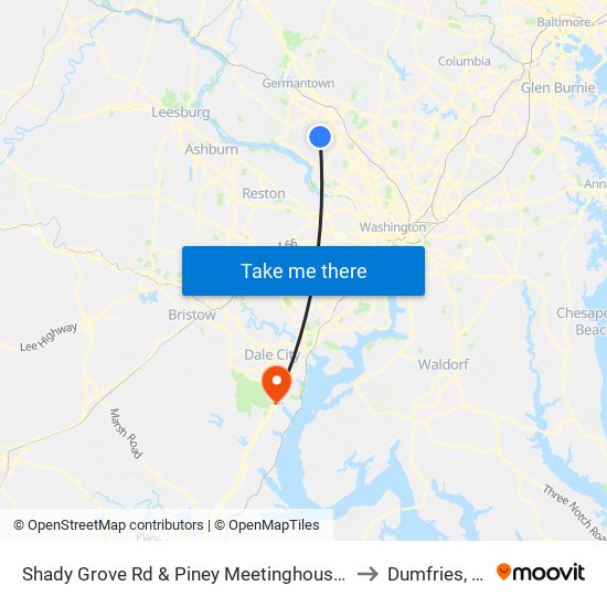 Shady Grove Rd & Piney Meetinghouse Rd to Dumfries, VA map