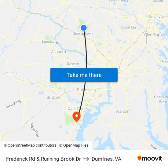 Frederick Rd & Running Brook Dr to Dumfries, VA map