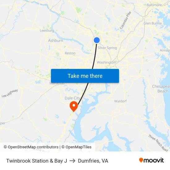 Twinbrook Station & Bay J to Dumfries, VA map