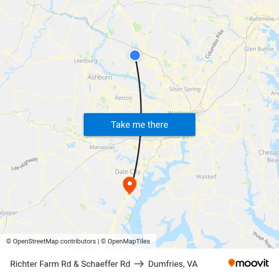 Richter Farm Rd & Schaeffer Rd to Dumfries, VA map
