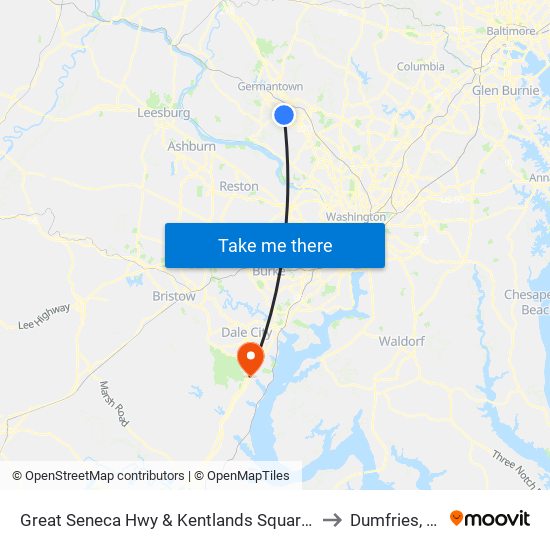 Great Seneca Hwy & Kentlands Square Sc to Dumfries, VA map