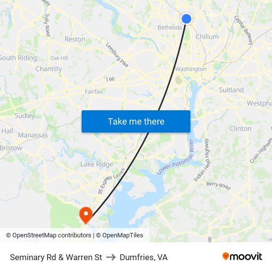 Seminary Rd & Warren St to Dumfries, VA map