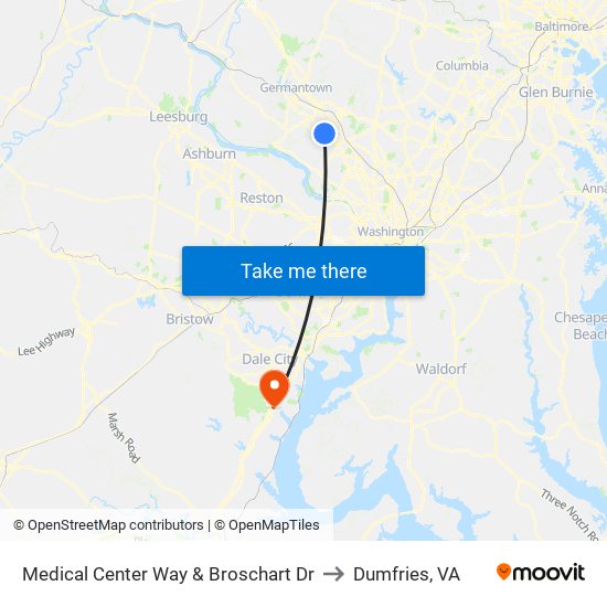 Medical Center Way & Broschart Dr to Dumfries, VA map