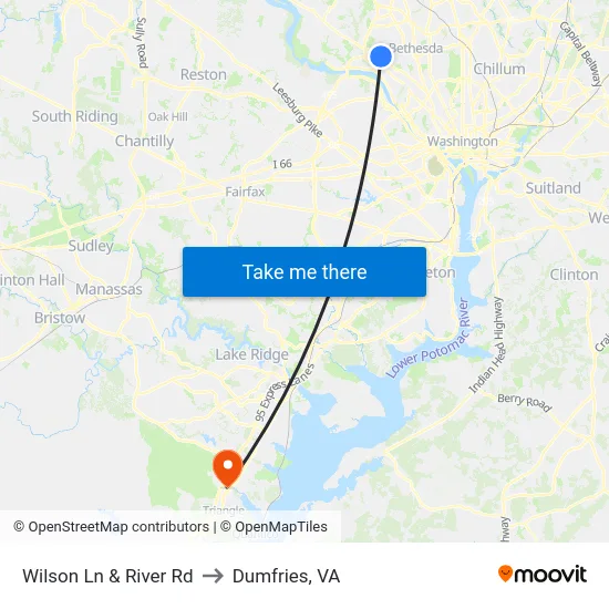 Wilson Ln & River Rd to Dumfries, VA map