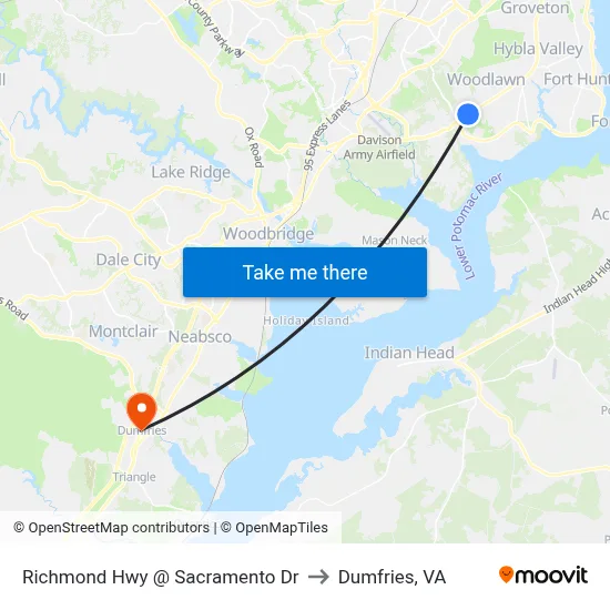 Richmond Hwy @ Sacramento Dr to Dumfries, VA map