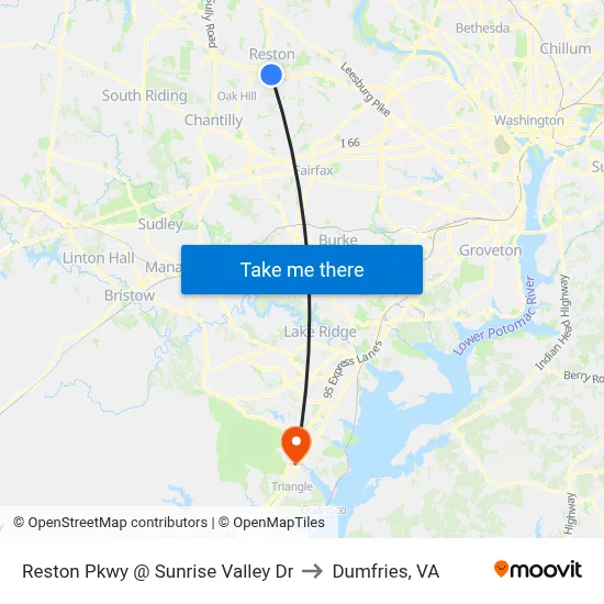 Reston Pkwy @ Sunrise Valley Dr to Dumfries, VA map