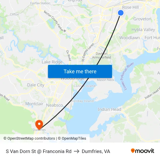S Van Dorn St @ Franconia Rd to Dumfries, VA map