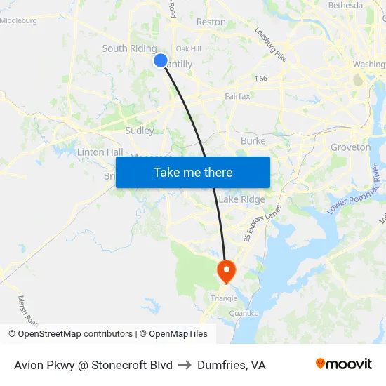 Avion Pkwy @ Stonecroft Blvd to Dumfries, VA map