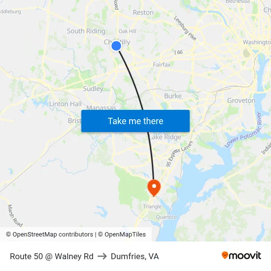 Route 50 @ Walney Rd to Dumfries, VA map