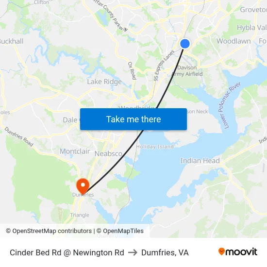 Cinder Bed Rd @ Newington Rd to Dumfries, VA map