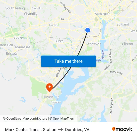 Mark Center Transit Station to Dumfries, VA map