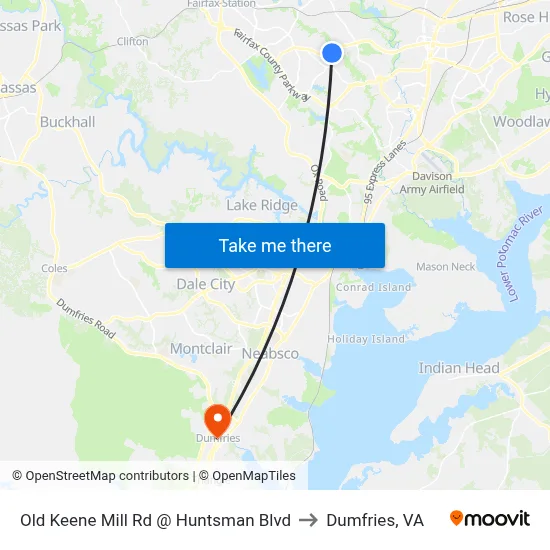 Old Keene Mill Rd @ Huntsman Blvd to Dumfries, VA map