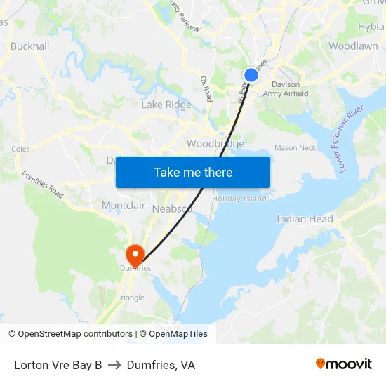 Lorton Vre Bay B to Dumfries, VA map