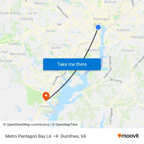 Metro Pentagon Bay L6 to Dumfries, VA map