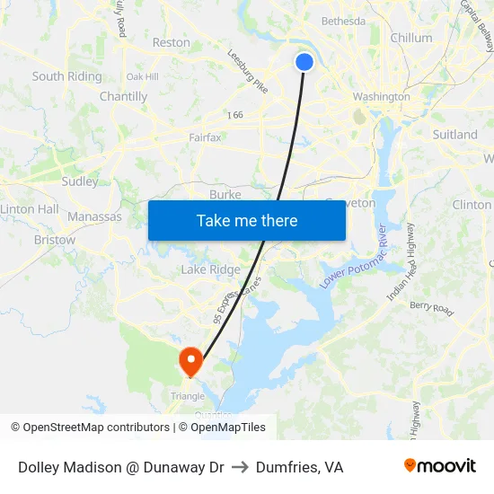 Dolley Madison @ Dunaway Dr to Dumfries, VA map