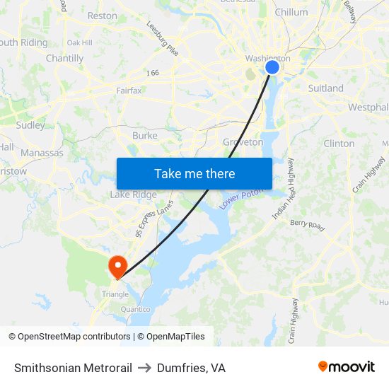 Smithsonian Metrorail to Dumfries, VA map