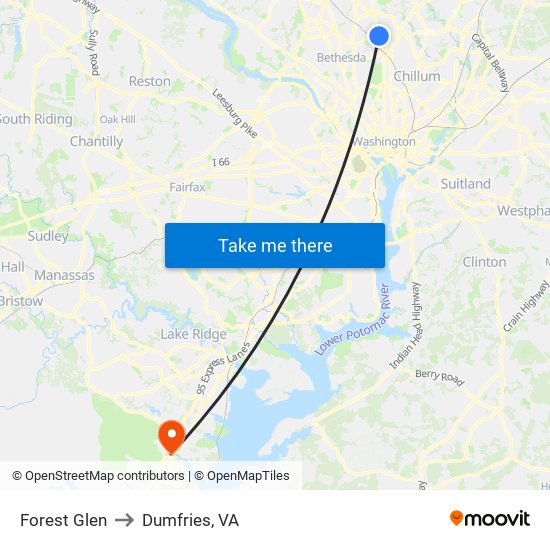 Forest Glen to Dumfries, VA map