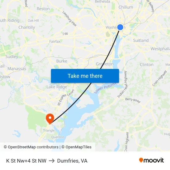 K St Nw+4 St NW to Dumfries, VA map
