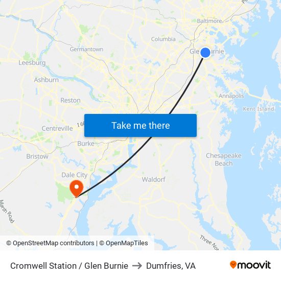 Cromwell Station / Glen Burnie to Dumfries, VA map