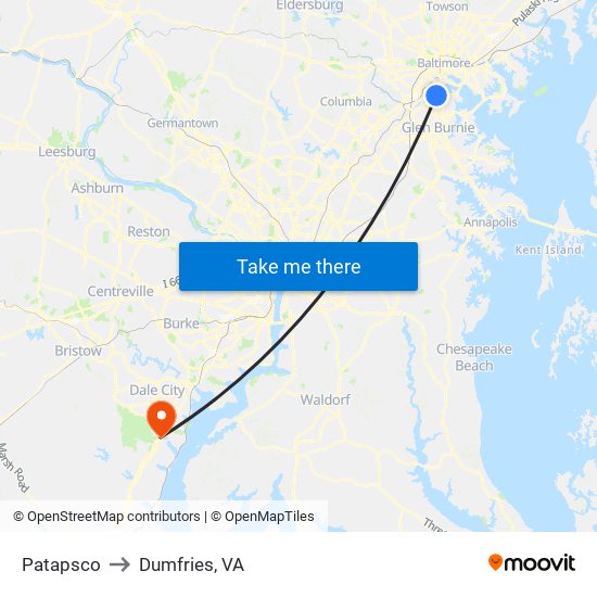 Patapsco to Dumfries, VA map