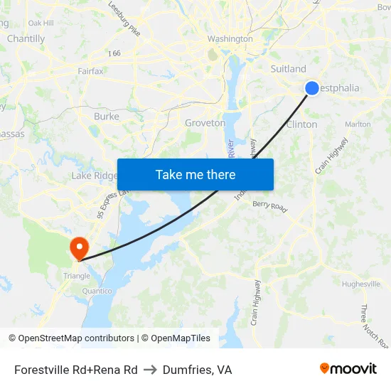 Forestville Rd+Rena Rd to Dumfries, VA map