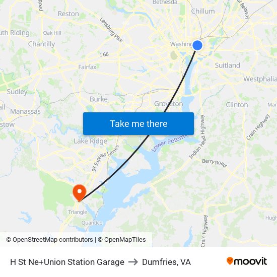 H St Ne+Union Station Garage to Dumfries, VA map