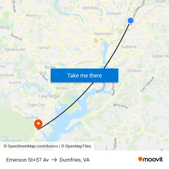Emerson St+57 Av to Dumfries, VA map