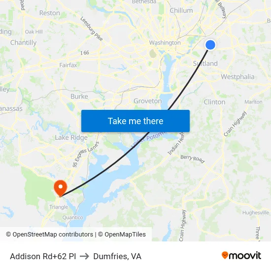 Addison Rd+62 Pl to Dumfries, VA map