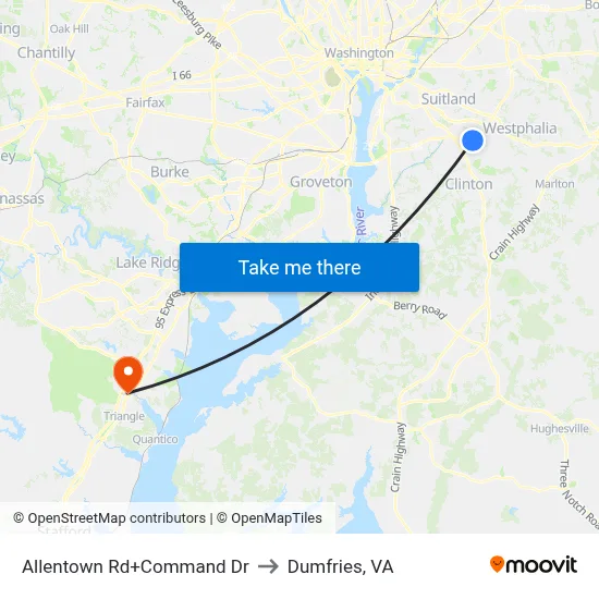 Allentown Rd+Command Dr to Dumfries, VA map