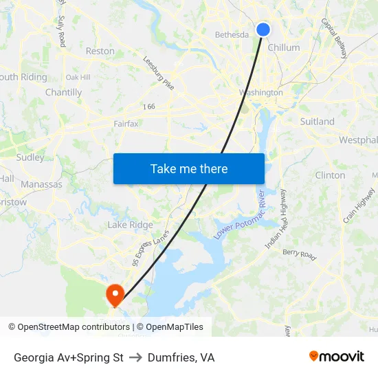 Georgia Av+Spring St to Dumfries, VA map